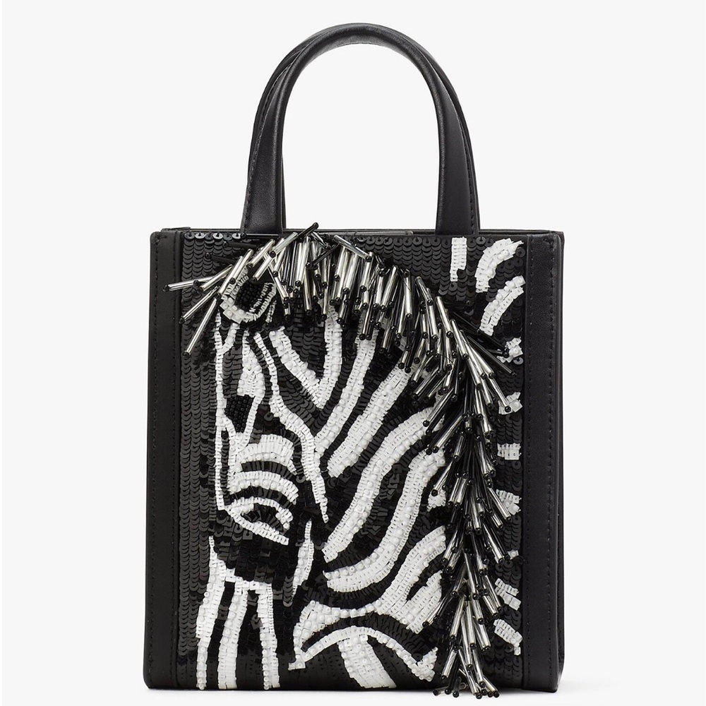 ♠️Kate Spade Manhattan Zebra Embellished Mini Tote, Black NWT